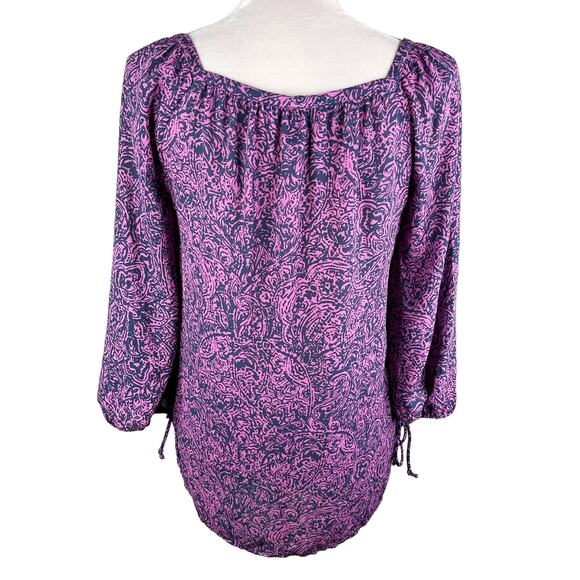 Banana Republic Top Blouse Small Purple Blue Print Semi Sheer New - Picture 2 of 10